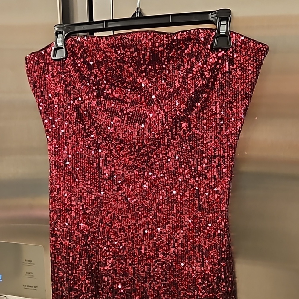 💕TRINA TURK💕 Stella Strapless Sheath Dress Festive Fuchsia Plum Sequin 10 NWT - Picture 12 of 16